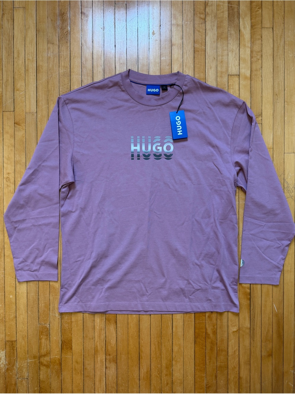 NWT Hugo Boss Hugo Men's Long-Sleeve Logo Graphic Mauve Pink Crewneck Sz. XL